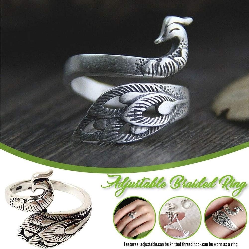 Advanced Peacock Crochet Fingertips - 3 Adjustable Silver-Plated Rings for Speed