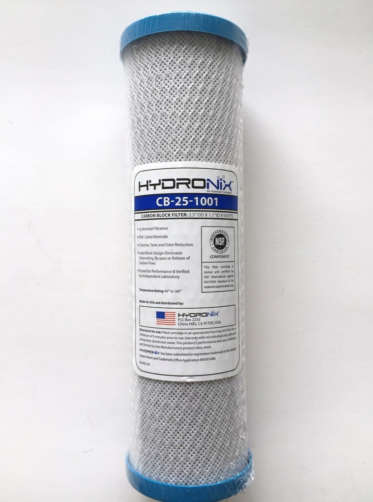 CARBON BLOCK FILTER 2.5"X10" 1 MICRON HYDRONIX  CB-25-1001 CASE OF 20
