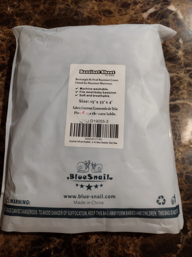 Blue Snail Basinet Sheet 15" X 33"X 4"