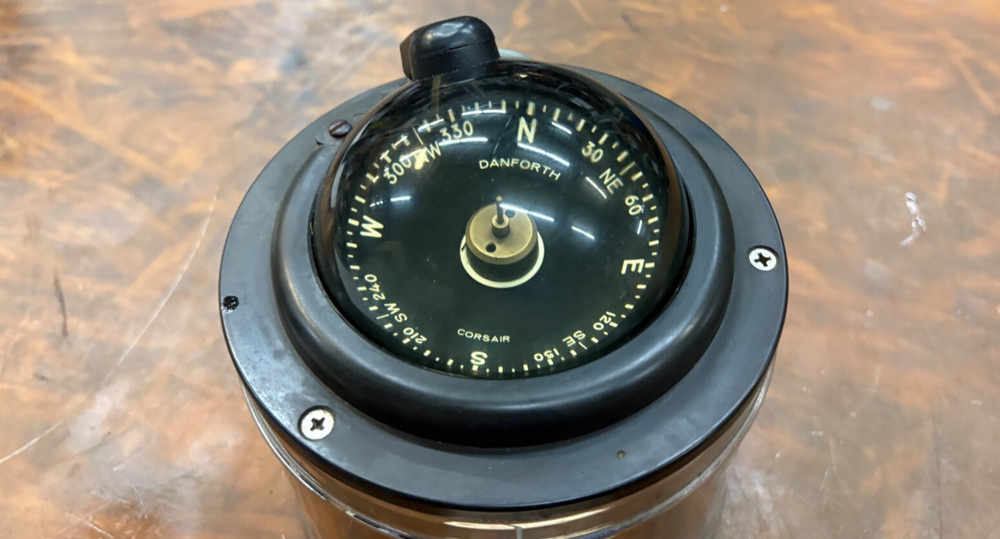 DANFORTH CORSAIR BINNACLE COMPASS S/S 3" BLACK DIAL W/ WHITE NUMERALS...
