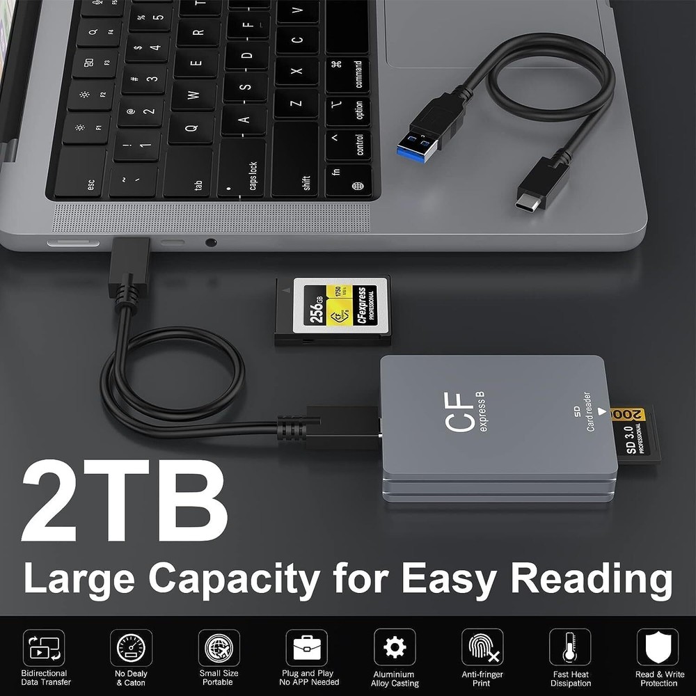 CFexpress Type B&SD Card Reader, USB 3.1 Gen 2 10Gbps Camera Reader Memory Card