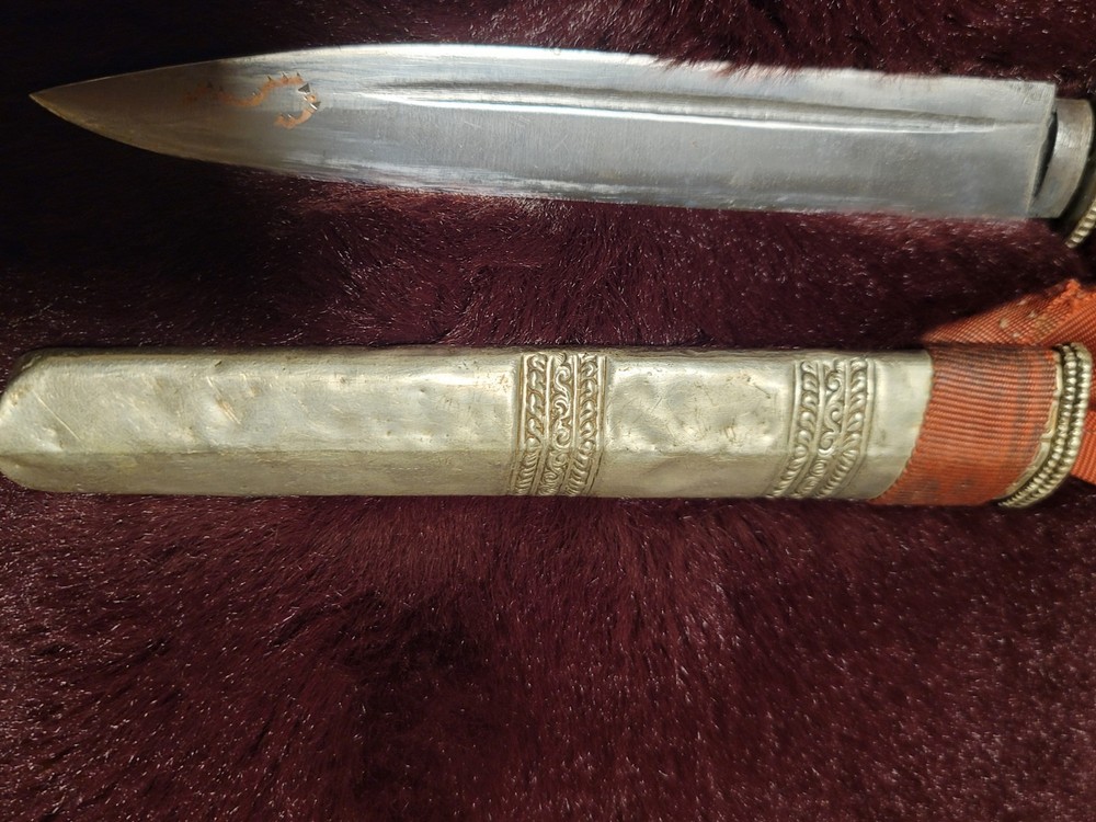 Antique Tibetan Silver Knife-Dagger with Silver Sheath