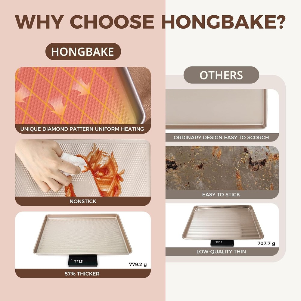 HONGBAKE 9-Piece Baking Pans Set Nonstick, Stackable Non Toxic Bakeware Sets wit