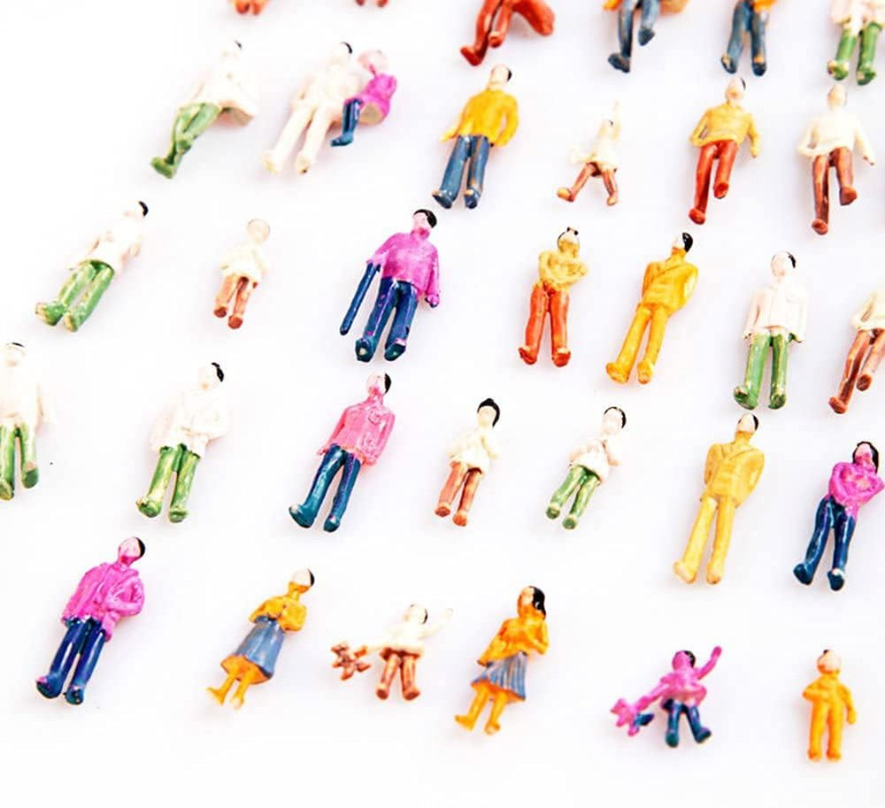 100 Pcs HO Scale Hand Painted Tiny People Models, Mixed Poses (1:100)