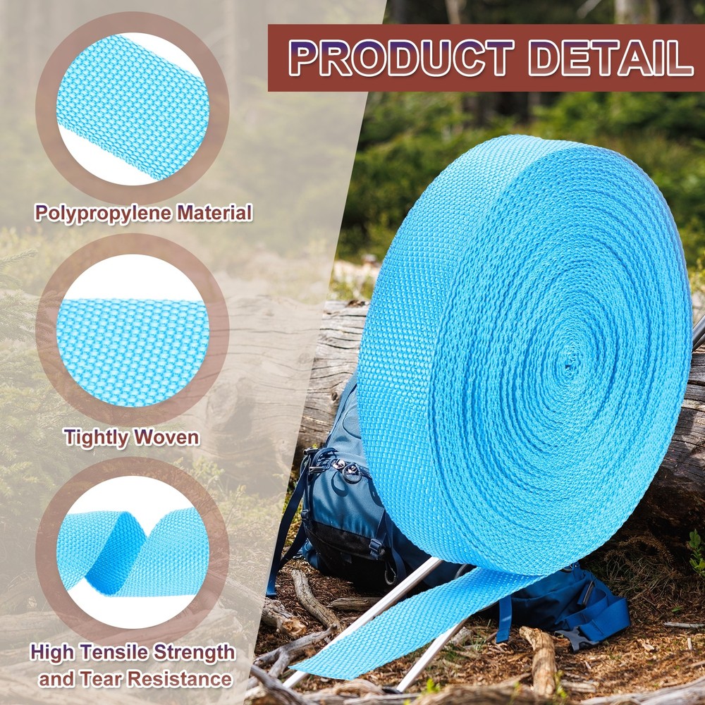 Nylon Webbing Strap, 22 Yards x 1-1/4" Polypropylene Flat Webbing Strap (Azure)