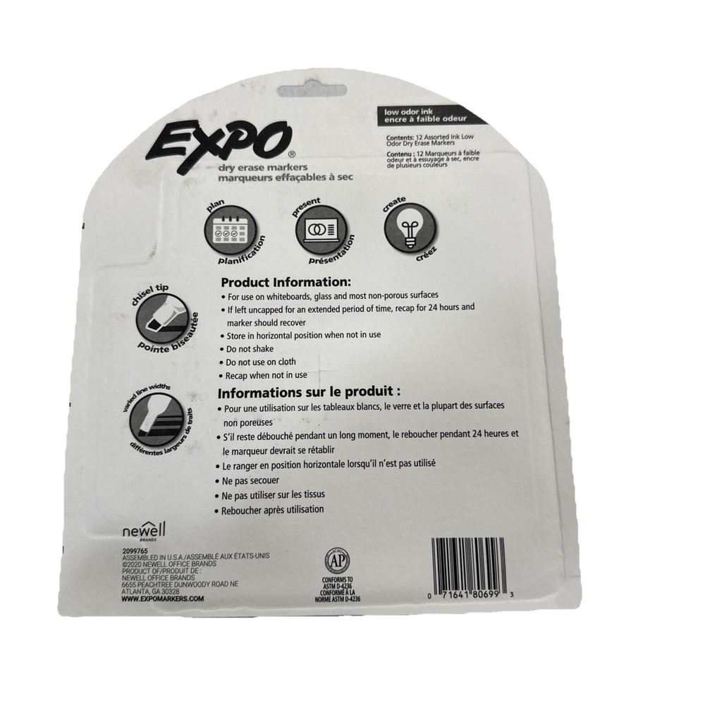 EXPO Low Odor Dry Erase Markers, Chisel Tip, Assorted 12 Count