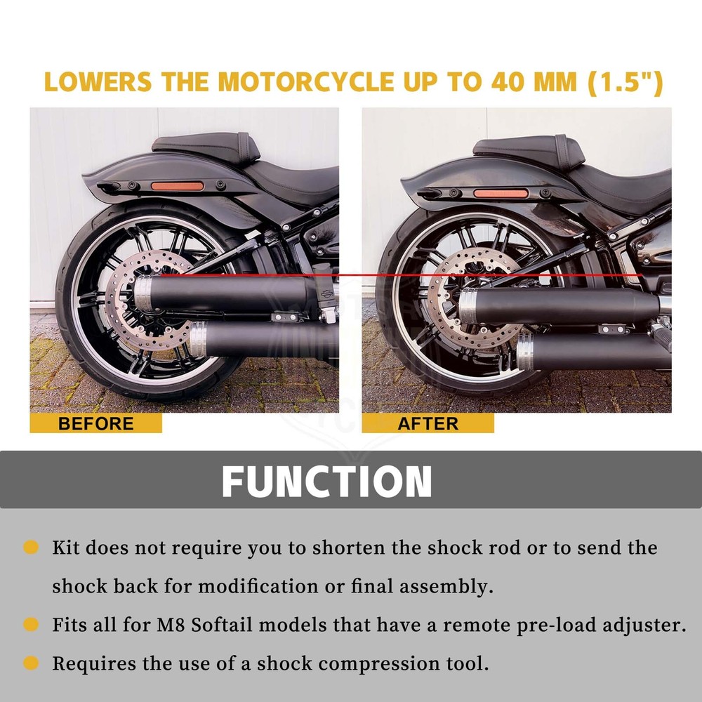 For M8 Harley Softail Lowering-kit W/ Remote Pre-load Adjuster Fat Boy Bob FXFB