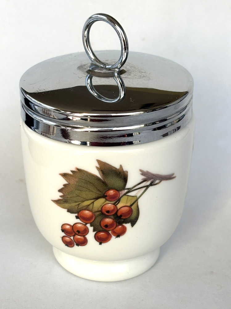Royal Worcester Porcelain Egg Coddler & Lid Evesham Pattern Plum 3” (B1)
