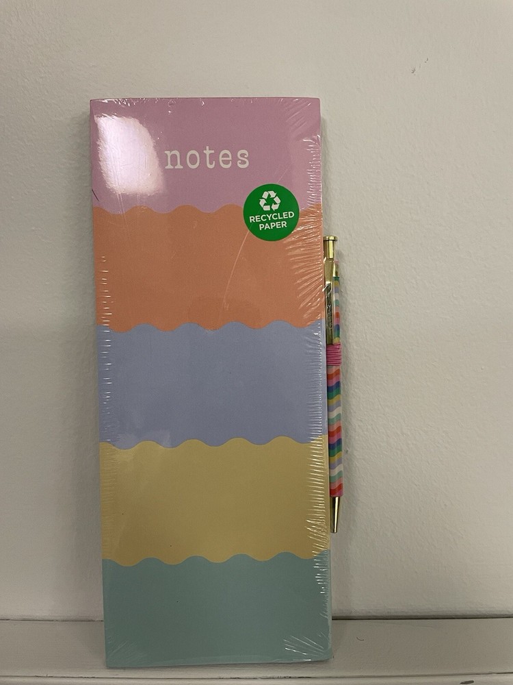 Clementine 100 Sheets 5 Color Wave Graphic Notes With Pen Magnetic Note Pad