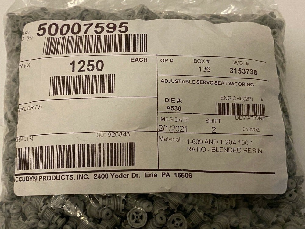 50007595 Adjustable Servo Seat with Coring - 1250 Pack - New