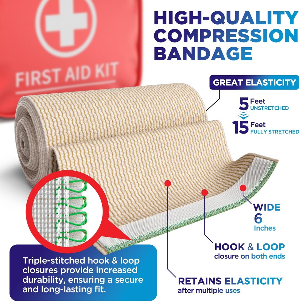 Elastic Bandage Wrap - 6” (10pk) - Strong Compression - Self-Closing 10 Pack