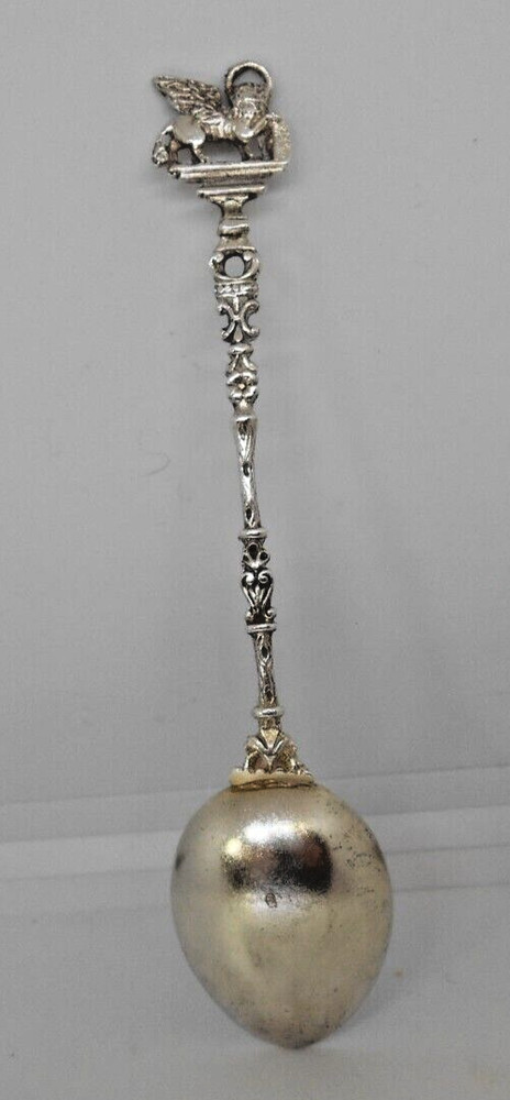 Antique Venice 800 Silver Spoon Enameled Bowl