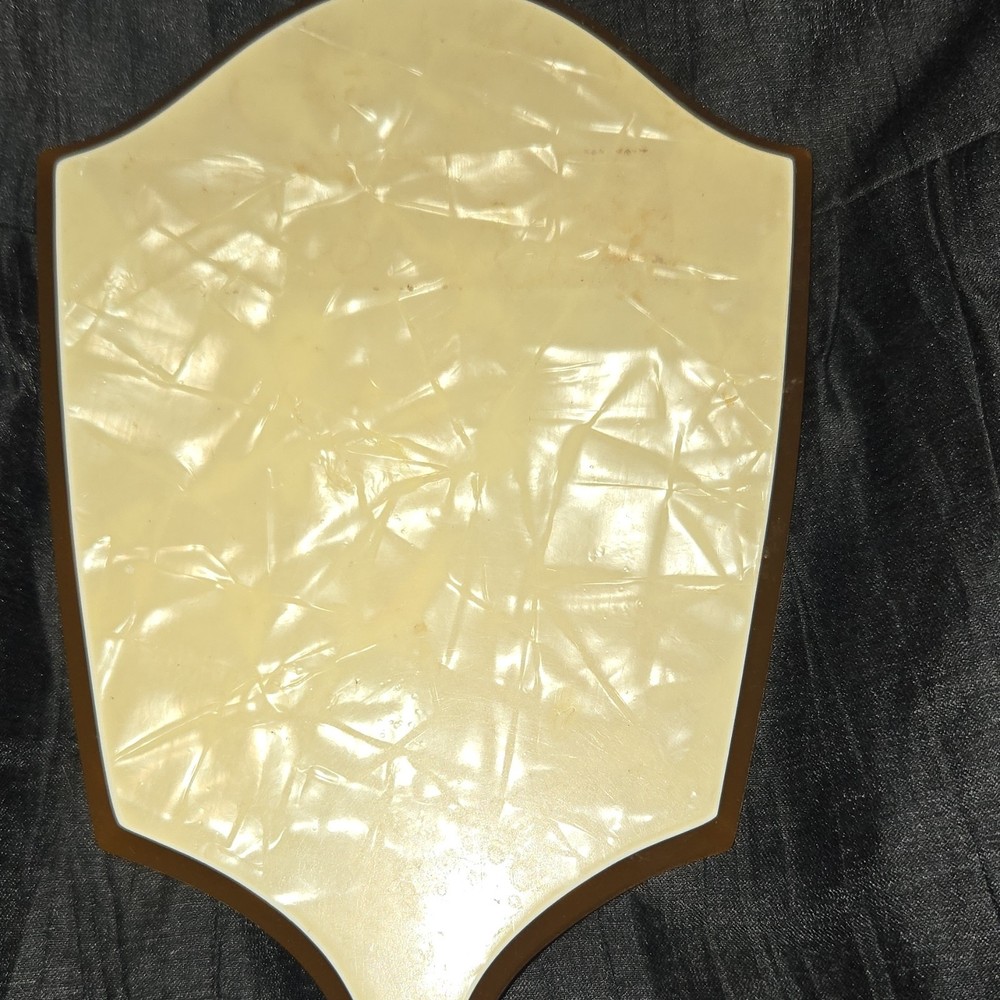 Vintage Hand Mirror Brown Cream Plastic Handle Glass