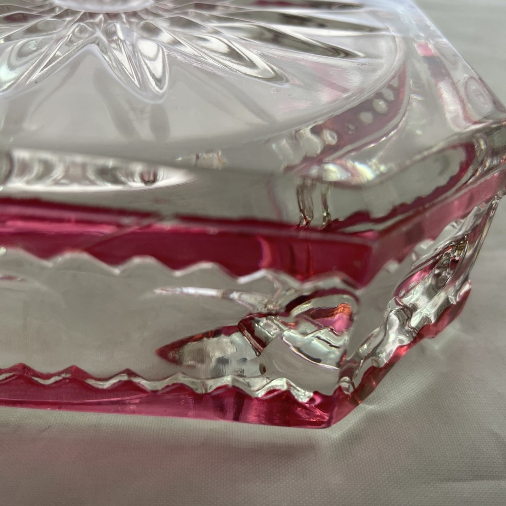 Tiffin Glass Kings Crown Ruby Flashed Glass Ashtray