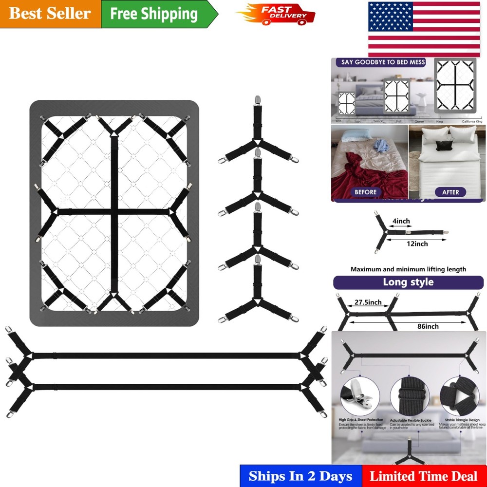 Luxury Bed Sheet Straps - 6 PCS Adjustable Clips for Secure, Wrinkle-Free Sheets