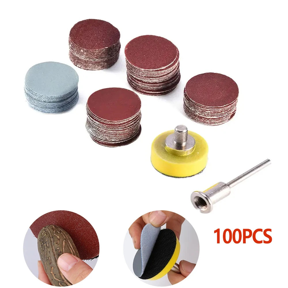 100pcs 1 Inch 25mm Sanding Discs Pad Kit for Drill Grinder Rotary Tools with Bac