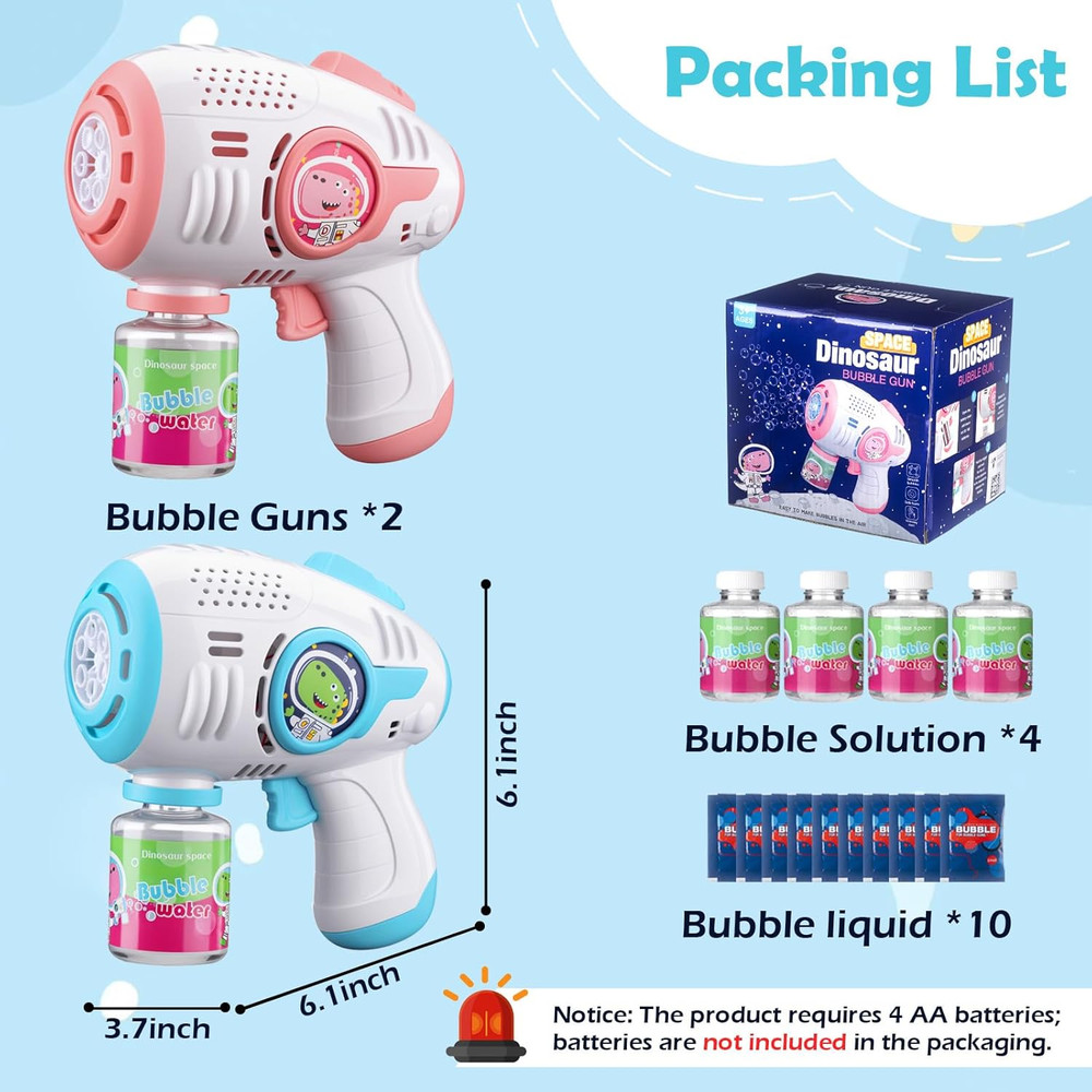 Bubble Guns for Kids 4-8, 2 Pack Automatic Bubble Blaster with LED Light & 4 Bub