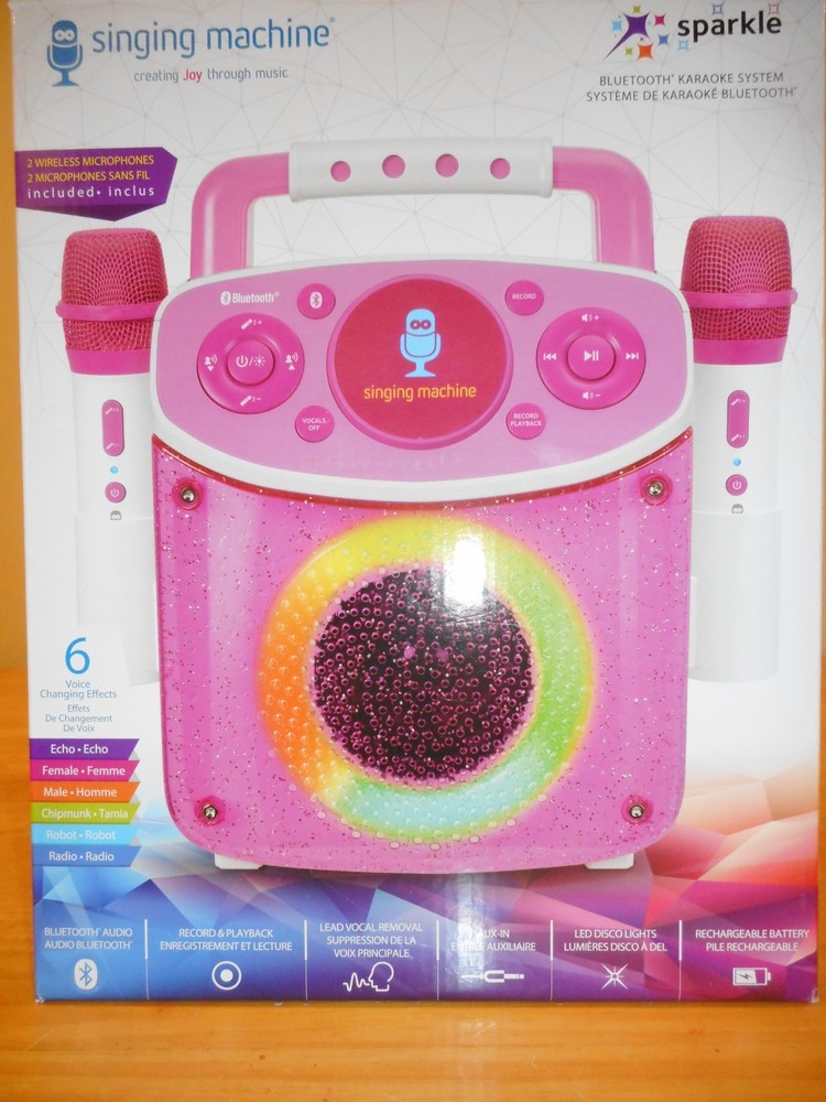 Singing Machine Sparkle Bluetooth LED Lights Karaoke System. missing mic's Pink