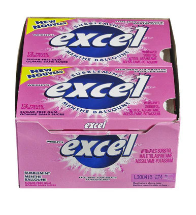 Excel Sugar-Free Gum, Bubblemint, 12-Count