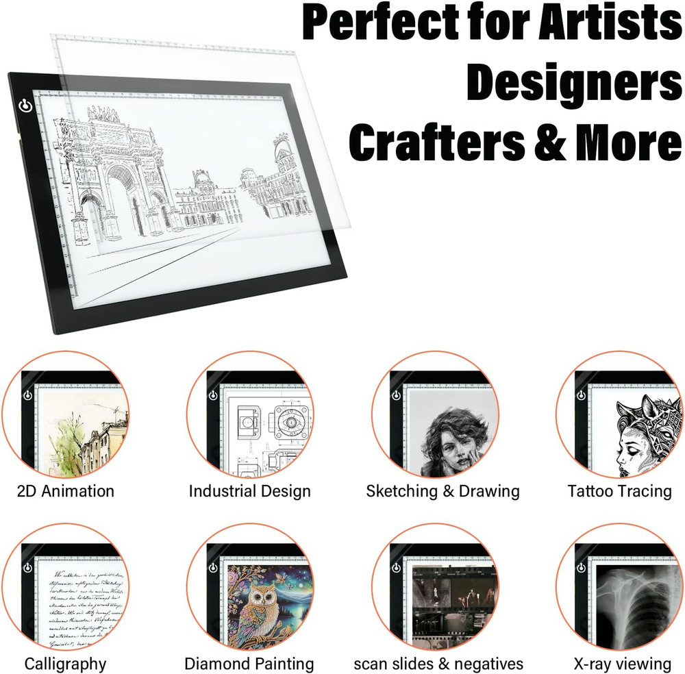 A4 Light Box for Tracing – Ultra-Thin LED Light Table with Adjustable Brightn...