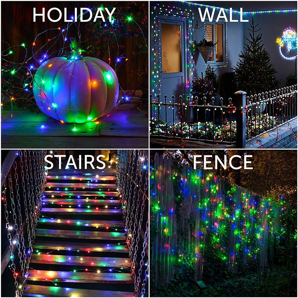 198FT 600LED Solar String Lights Outdoor Fairy Lamp Multicolor 8 Modes, 2 Pack