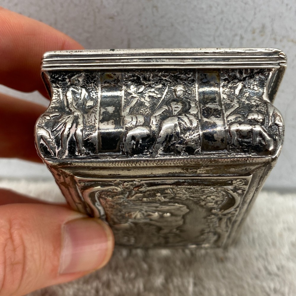 German 19th Century Embossed Farm Scene Solid Silver Table Snuff Box