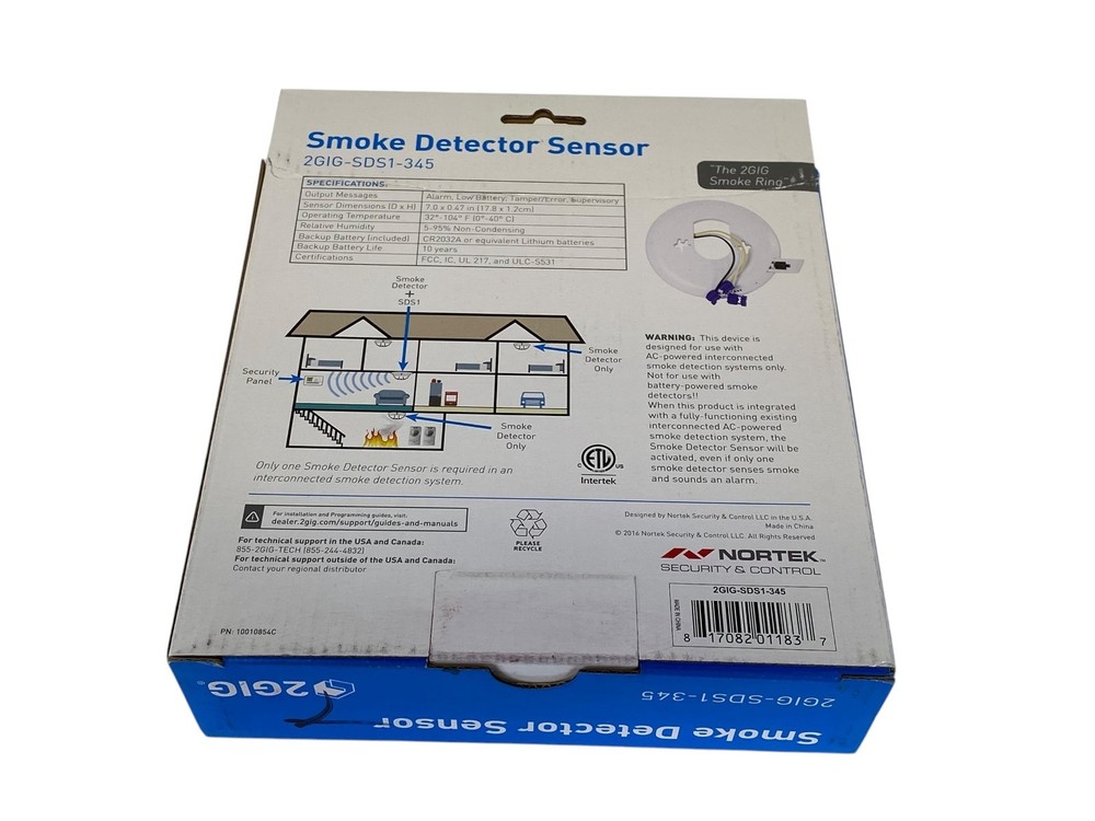 2GIG Smoke Detector Sensor Transmitter 2GIG-SDS1-345 Smoke Ring (New)