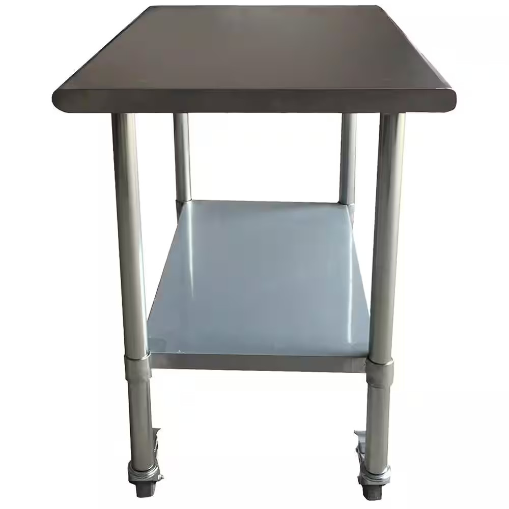 36 In. Stainless Steel Kitchen Utility Table with Casters and Adjustable Shelf