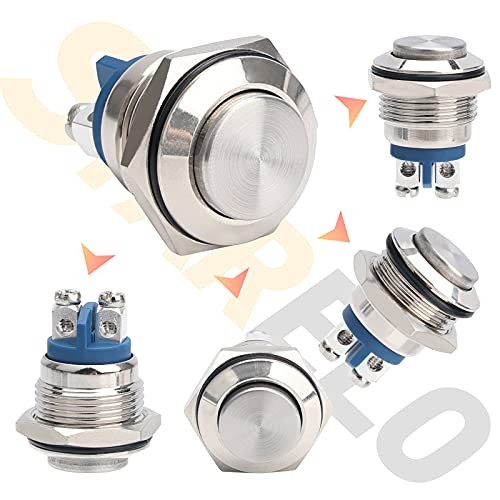 5pcs 16mm Momentary Push Button Switch Sliver Shell, IP65 16mm Silver Shell