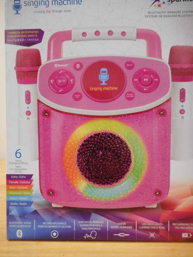 Singing Machine Sparkle Bluetooth LED Lights Karaoke System. missing mic's Pink