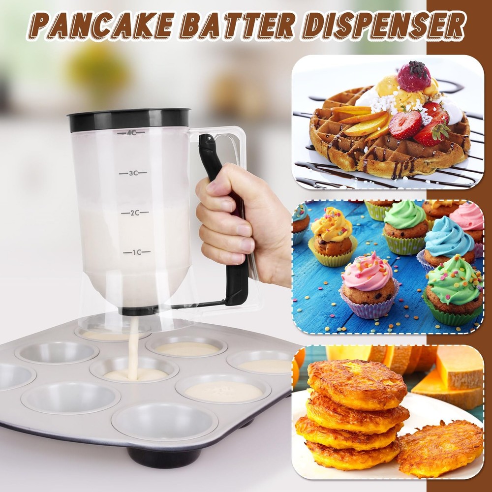 2 Pcs Cupcake Batter Dispenser Pancake Mix Squeeze Handle Waffle Tool Black