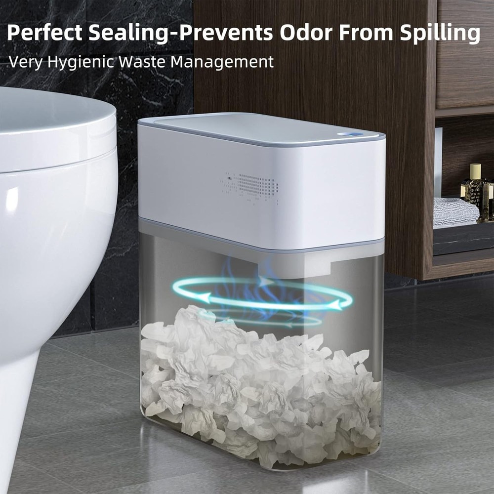 MOPALL Small Bathroom Trash Cans with Lids,Motion Sensor Bathroom Trash Can,N...