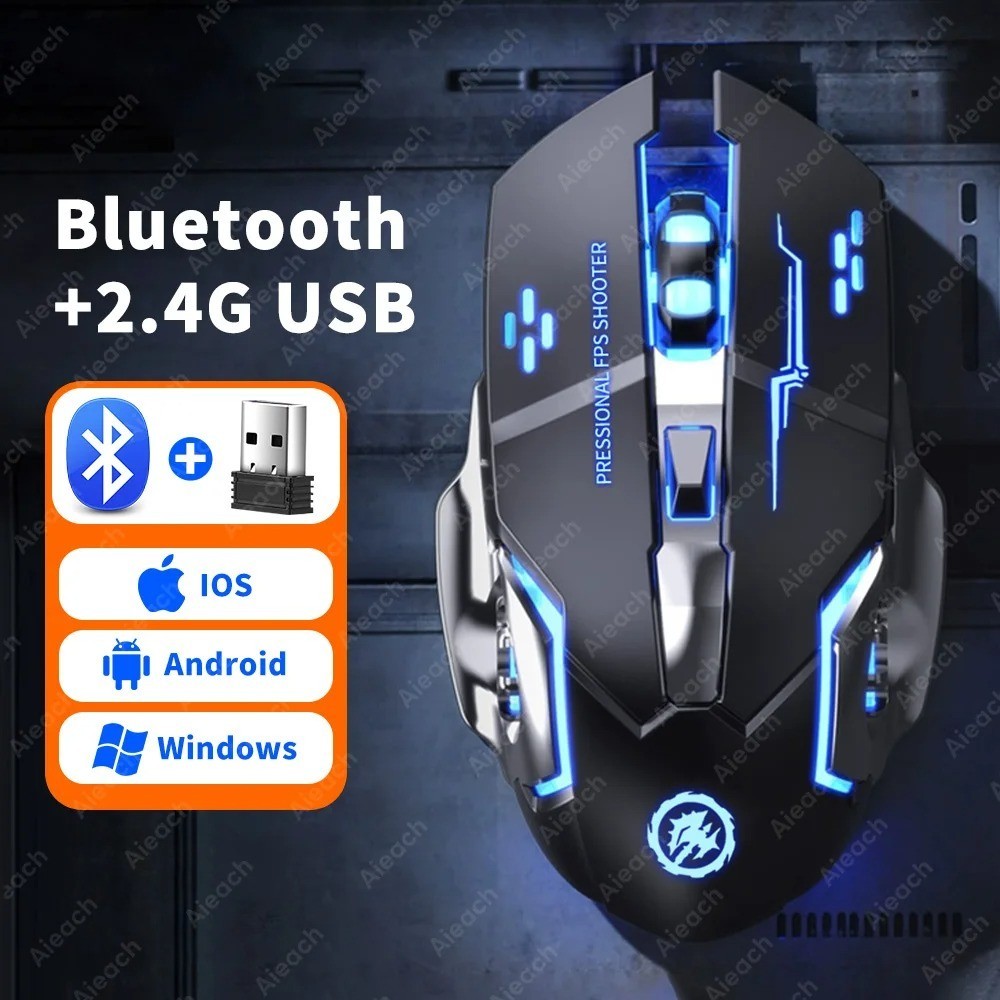 Bluetooth Rechargeable Wireless Gaming Mouse RGB Backlit USB PC Gamer Mouse
