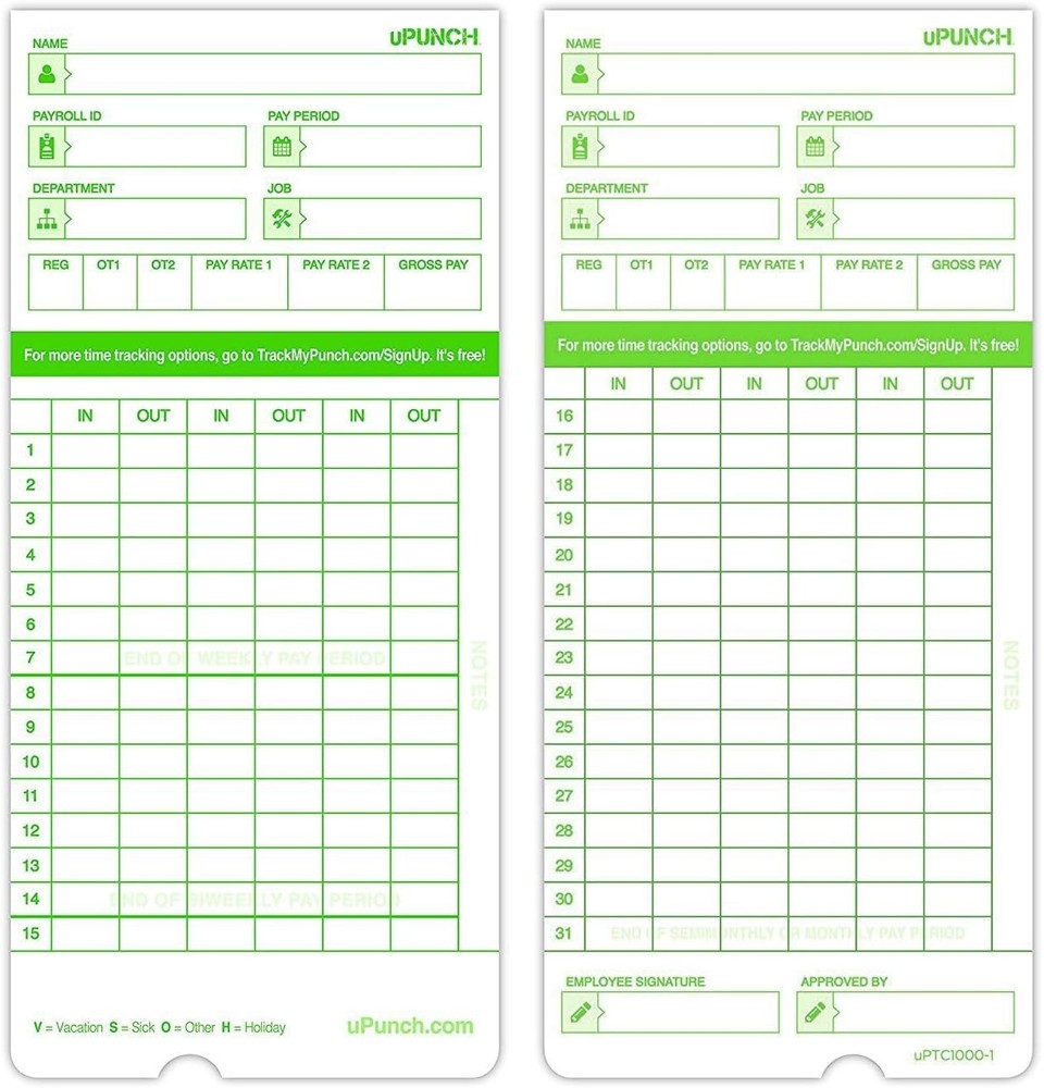 100 Time Cards for HN3000