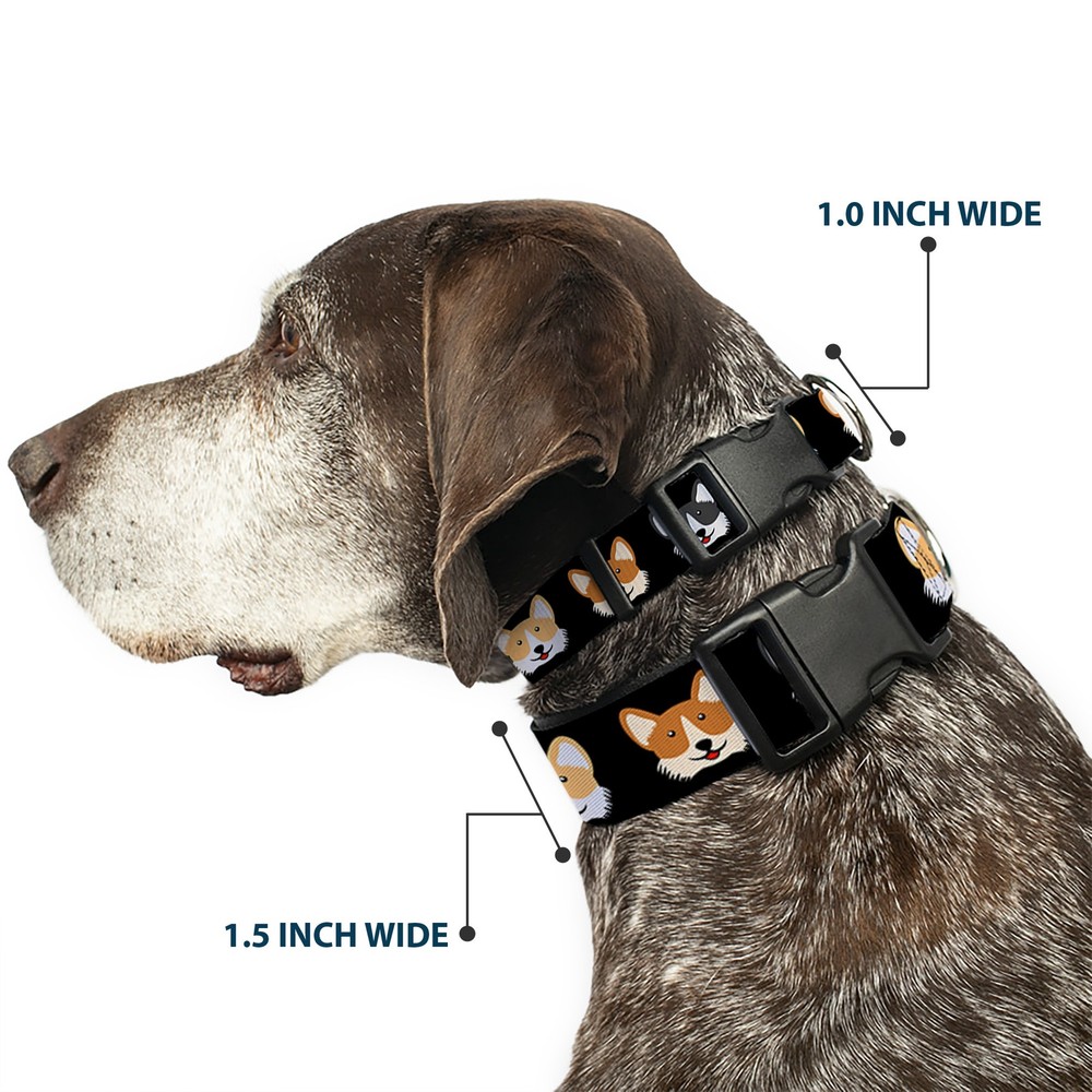 Plastic Clip Collar Corgi 3-Faces Black Medium 11-16.5"
