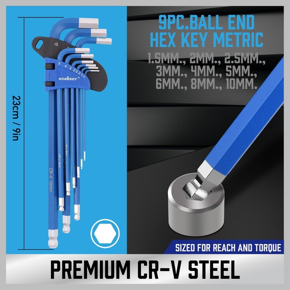 Color-Coded Hex and Torx Key Set with 9PCS Each for Easy Size Identification