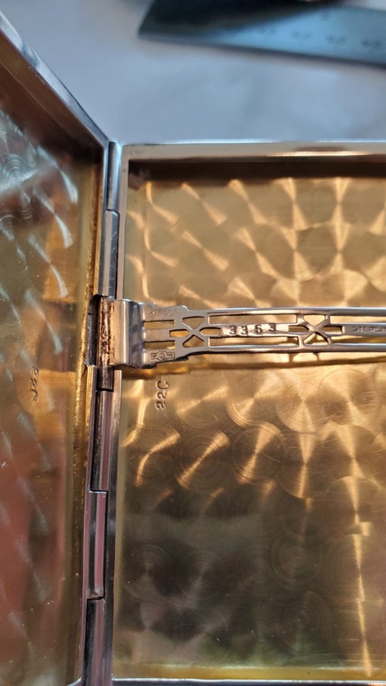 Unger Bros Sterling Silver Art Deco Enamel Flapper Cigarette Case Engine Turned