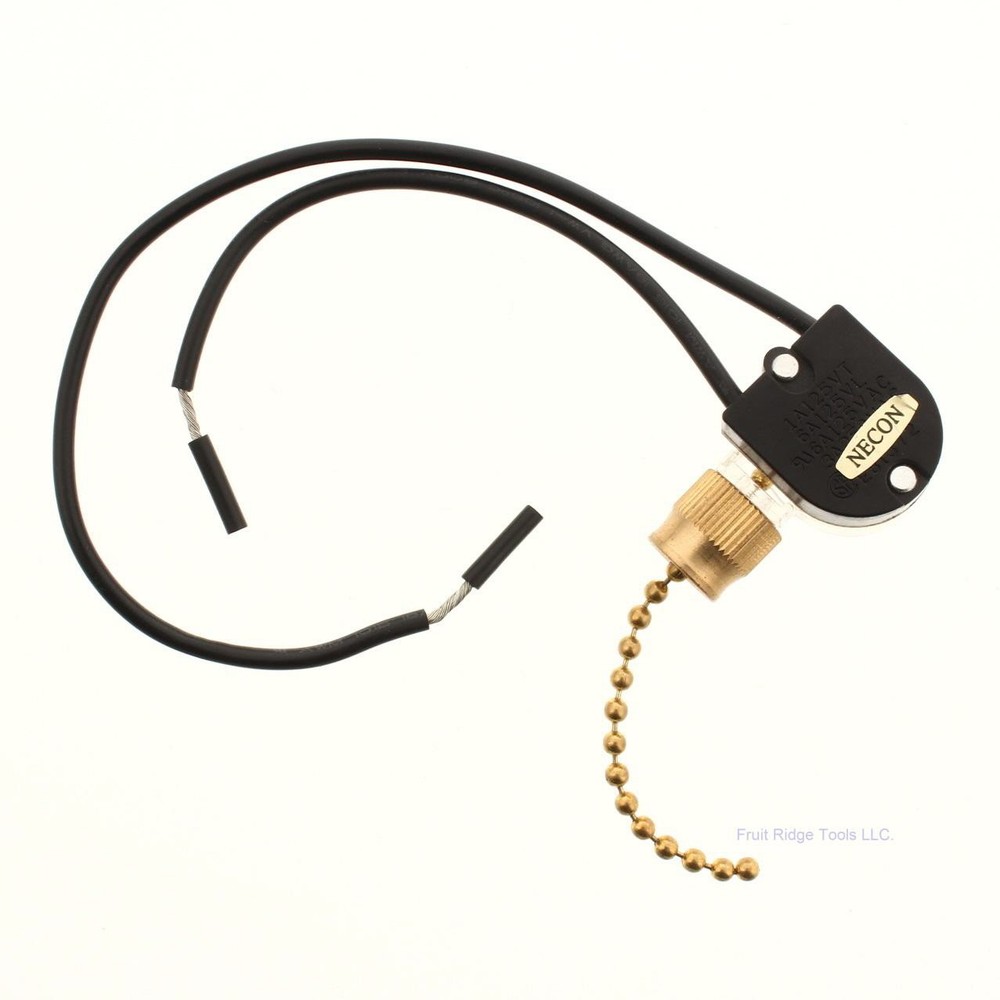Necon E81372 Black Single Pole Gold Pull String Switch Control 1/6A 125V 3A 250V