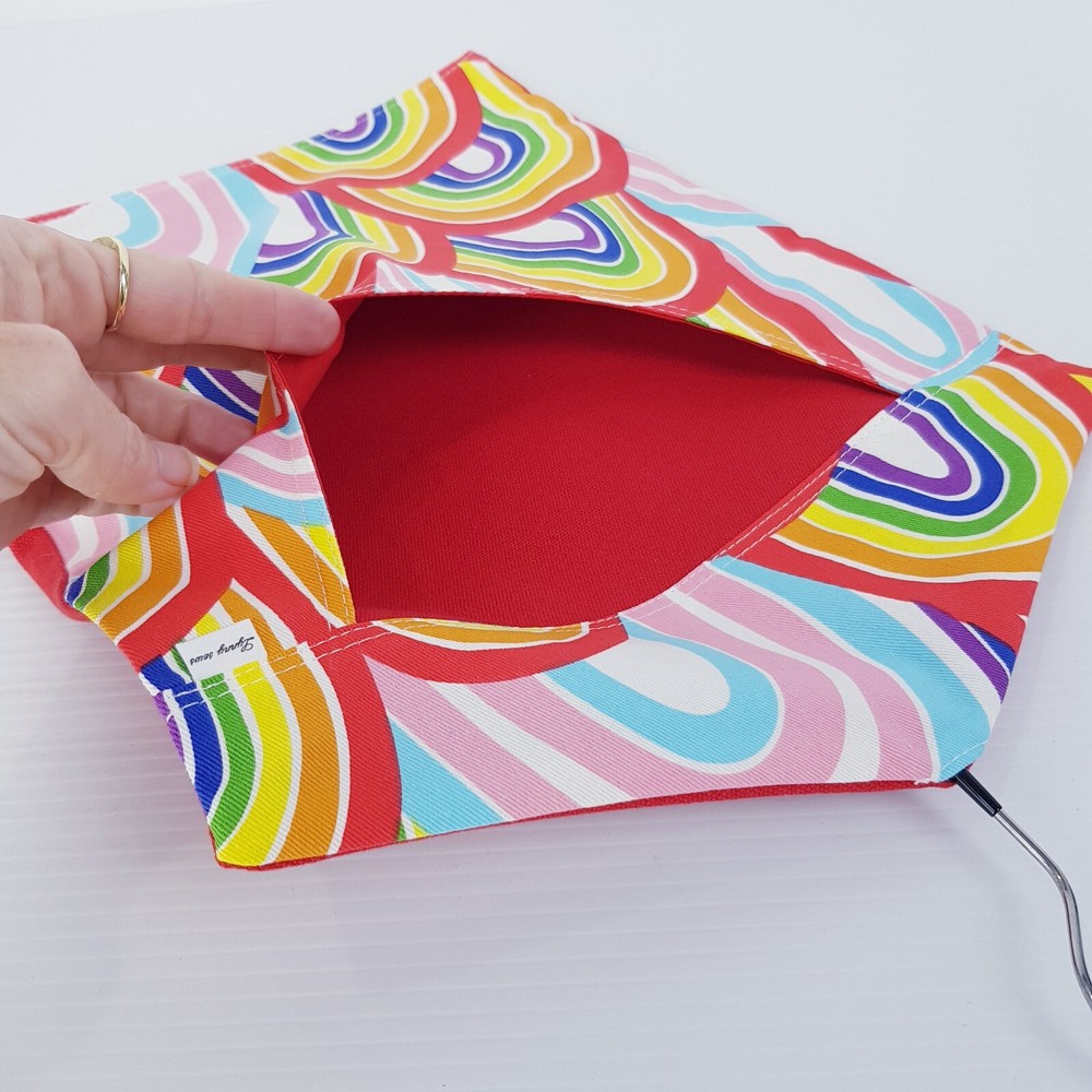 Peg Bag Handmade Bright Rainbow Print Red Lined Laundry Clothes Peg Holder