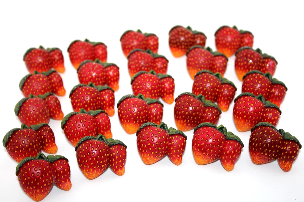23-pc Double Strawberry Resin Drawer Knobs Realistic Looking Fruit Pulls