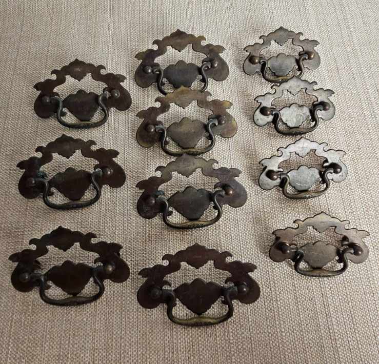 Vintage Chippendale Batwing Drawer Pulls Set 11 Brass 2 Sizes