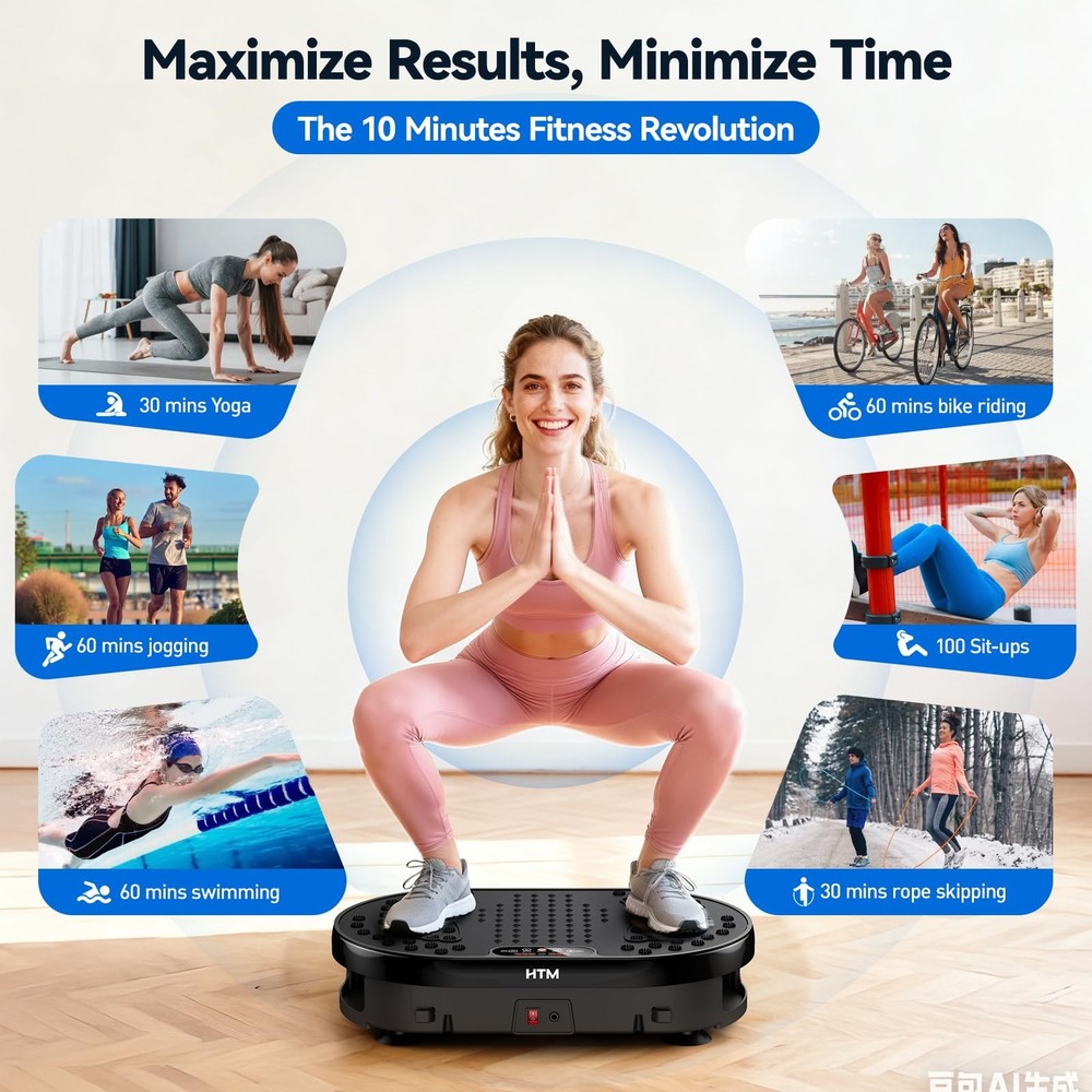 HTM Vibration Plate Exercise Machine with 120 Speed Levels, 9 Program Black