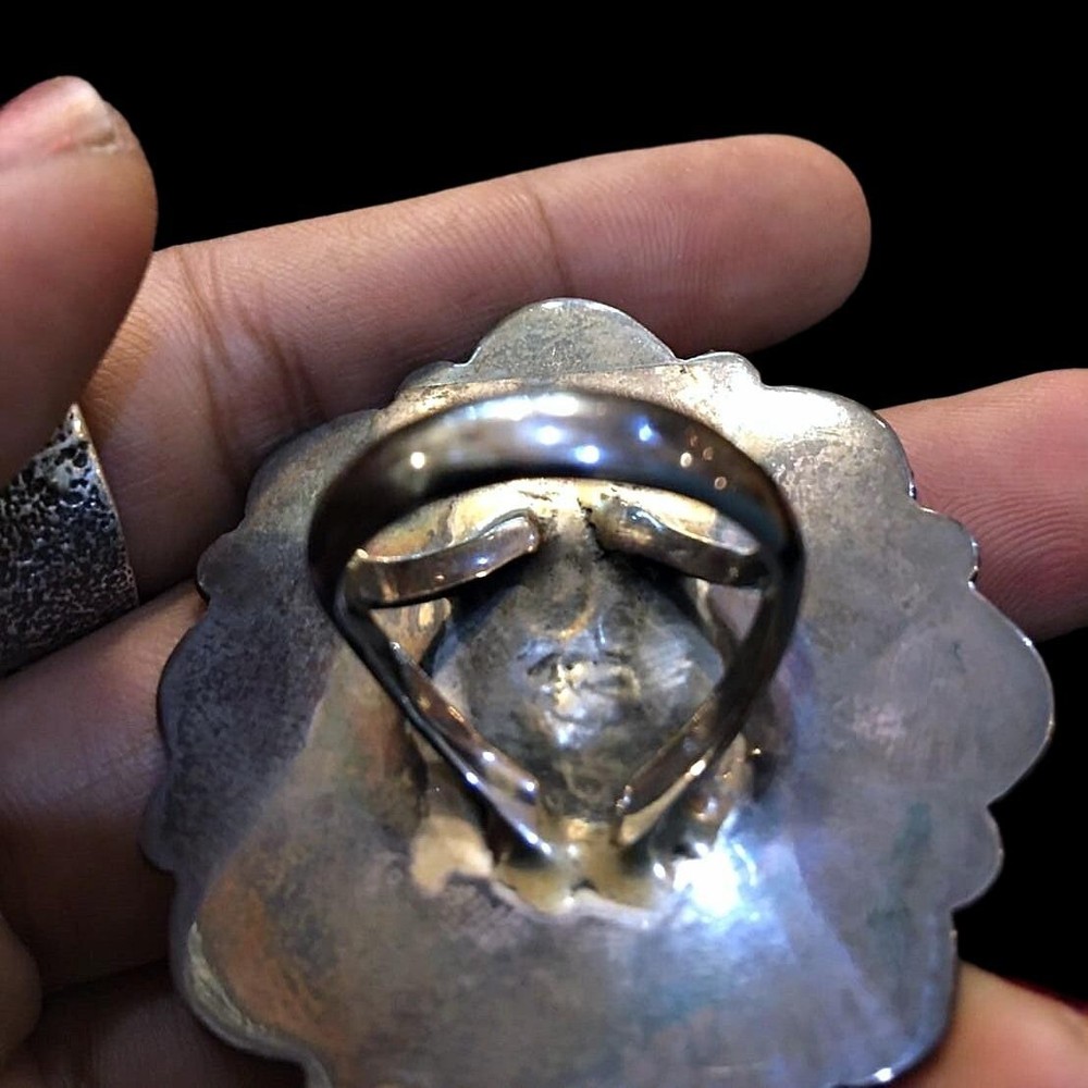 Native American Handmade Design Flower Sterling Silver Cluster Turquoise Ring