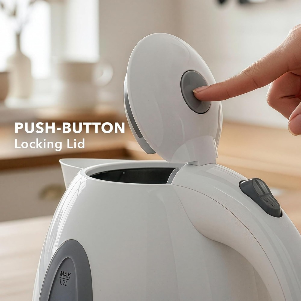 Fast Boiling 1.7L Electric Kettle with Auto Shut-Off & Removable Filter | White
