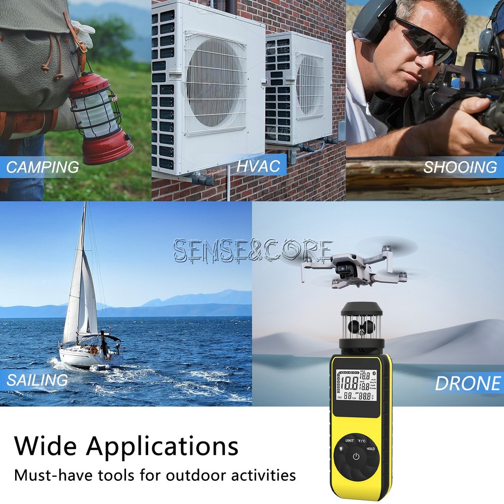 Digital Cup Anemometer Compass Measure Wind Speed Temperature 360°w/Backlight-