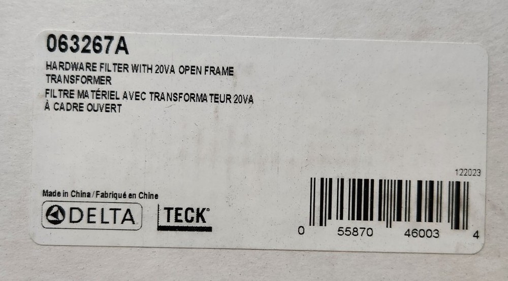 Delta 063267A Hardware AC Filter with 20VA Open Frame Transformer