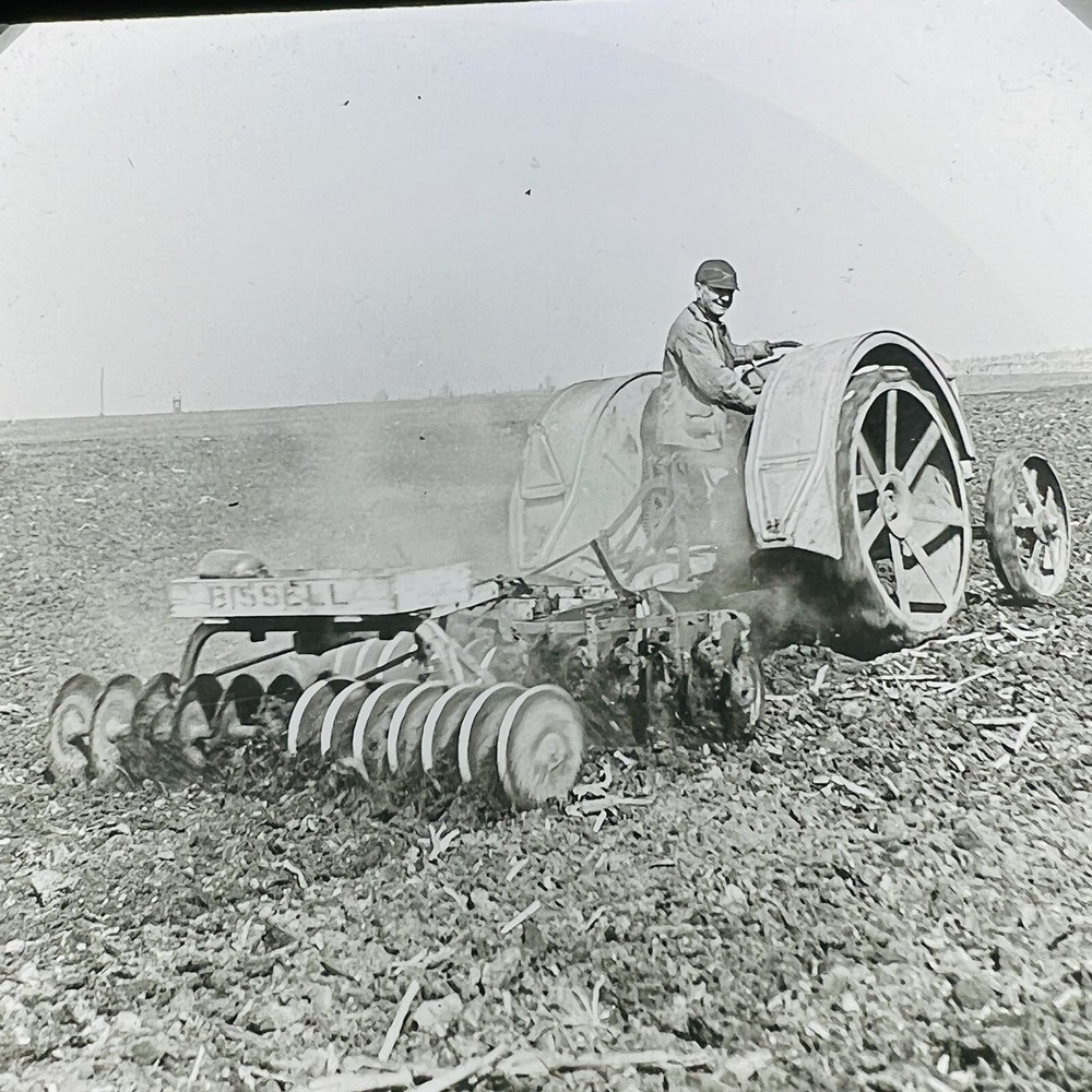 Vtg Keystone Magic Lantern Glass Slide Photo Wheat Disking Tractor