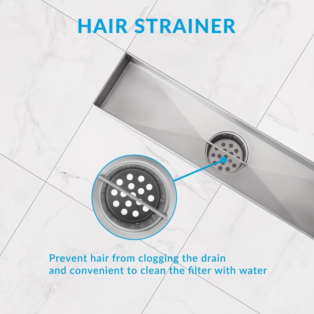 32" Removable Cover Linear Shower Drain, 304 Stainless Steel Rectangular Floor