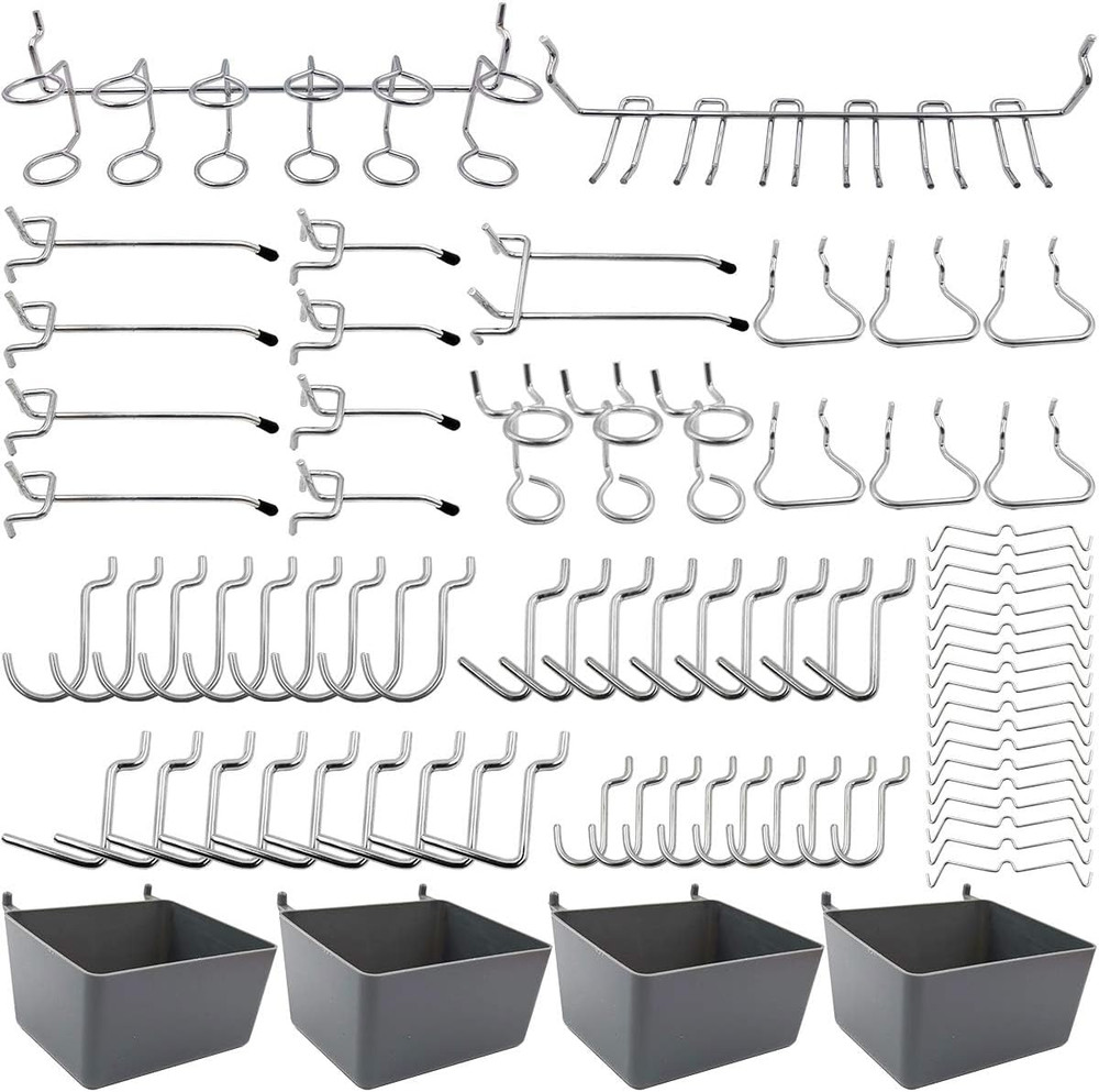 Pegboard Hooks Assortment with Pegboard Bins, Peg Locks, for Organizing Various