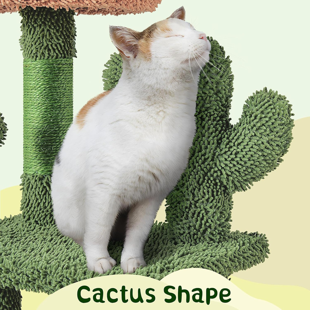 Cactus Cat Tree Tower - 53.5" Multi-Level Playhouse with Scratching Post & Perch